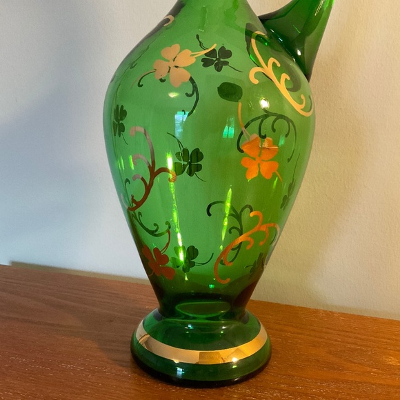 Vintage Bohemia Glass Green and Gold Four-leaf Clover Decanter - Czechoslovakia - Picture 9 of 16